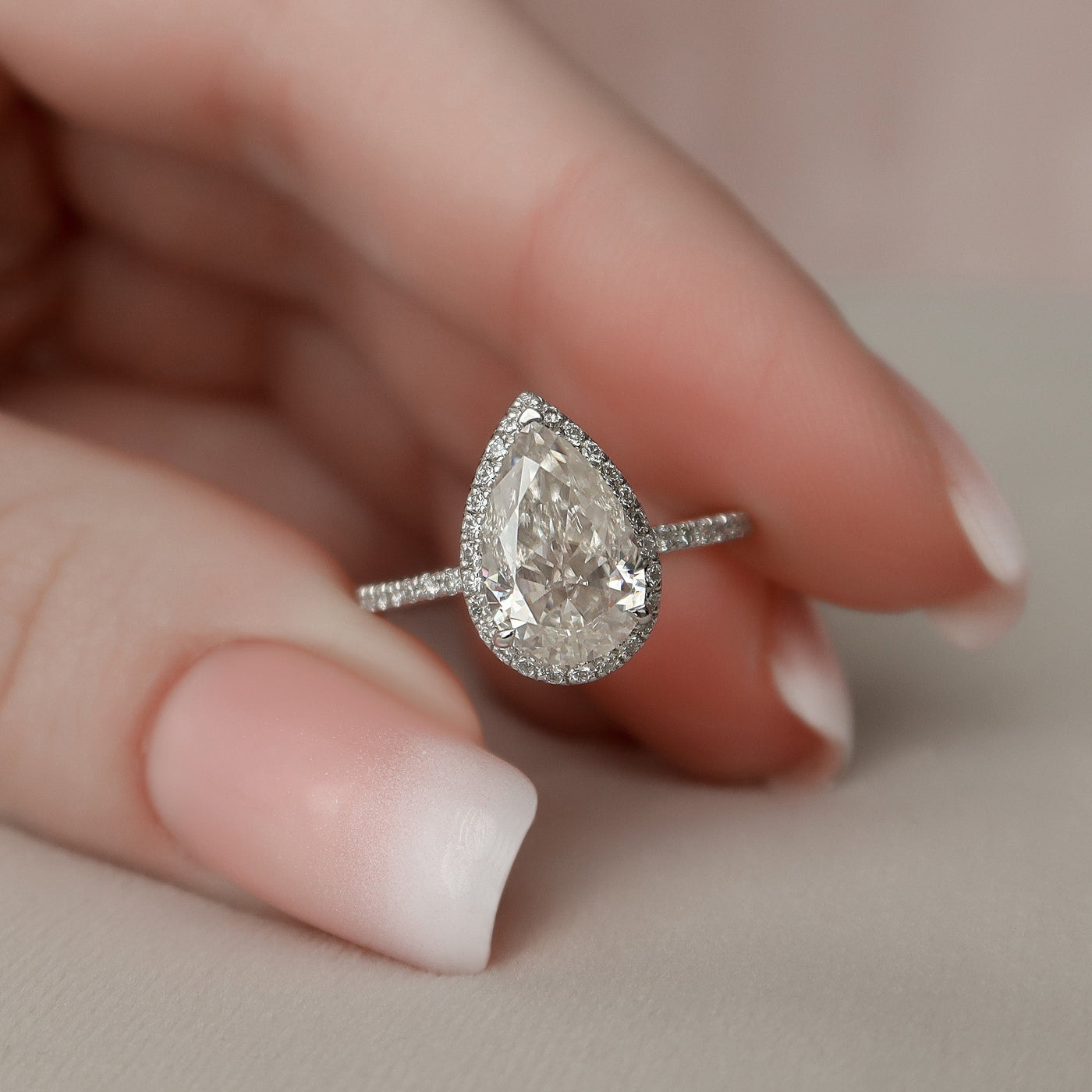 2 CT Pear Shaped Halo  Moissanite Solitaire  Engagement Ring