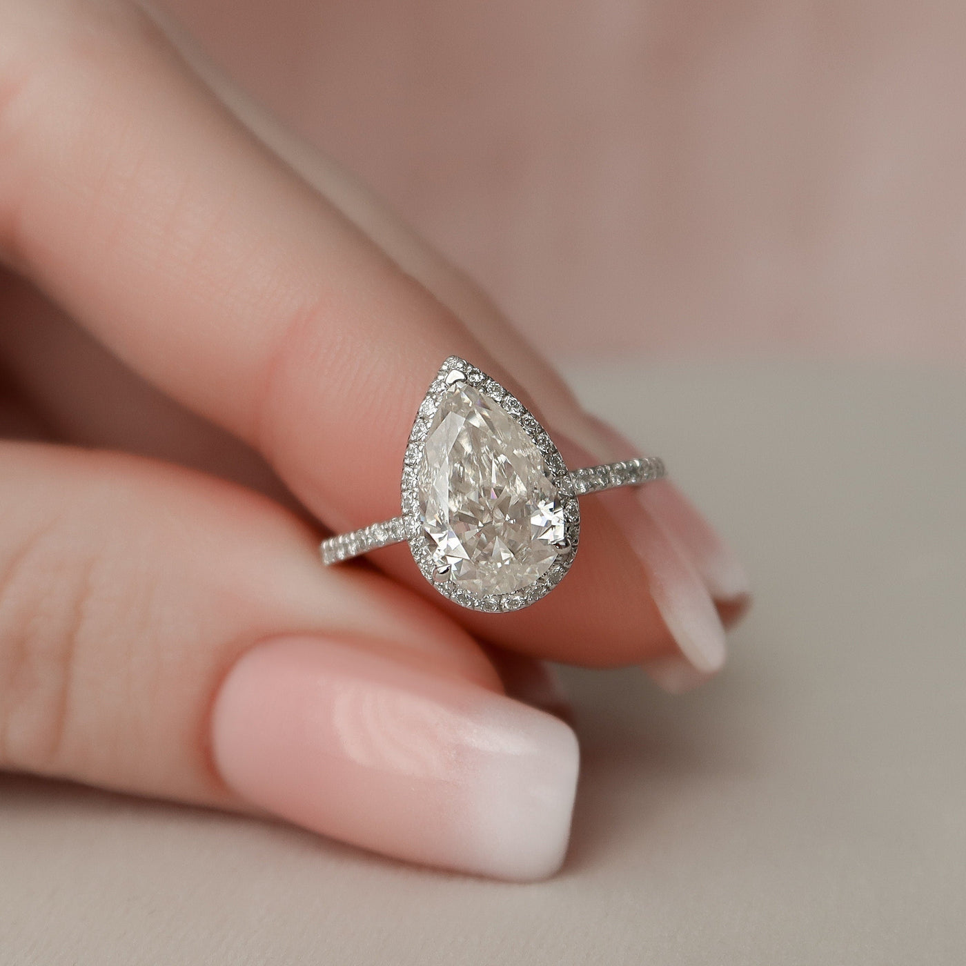 2.0CT Pear Shaped Halo Moissanite Diamond Engagement Ring