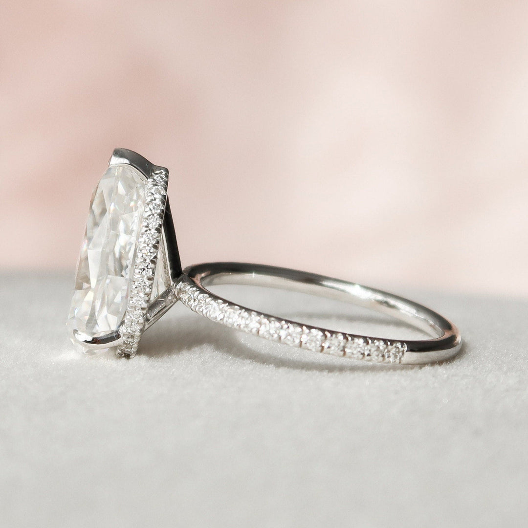 3.50CT Pear Cut Hidden Halo Moissanite Engagement Ring