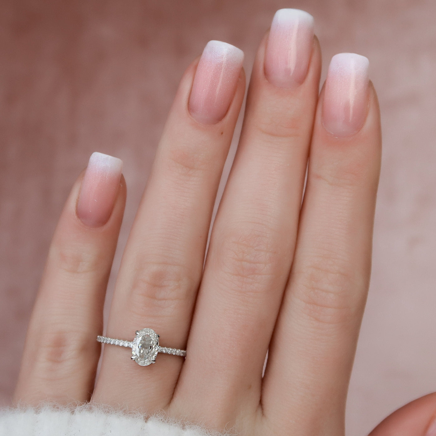 1.0CT Oval Cut Moissanite Hidden Halo Engagement Ring