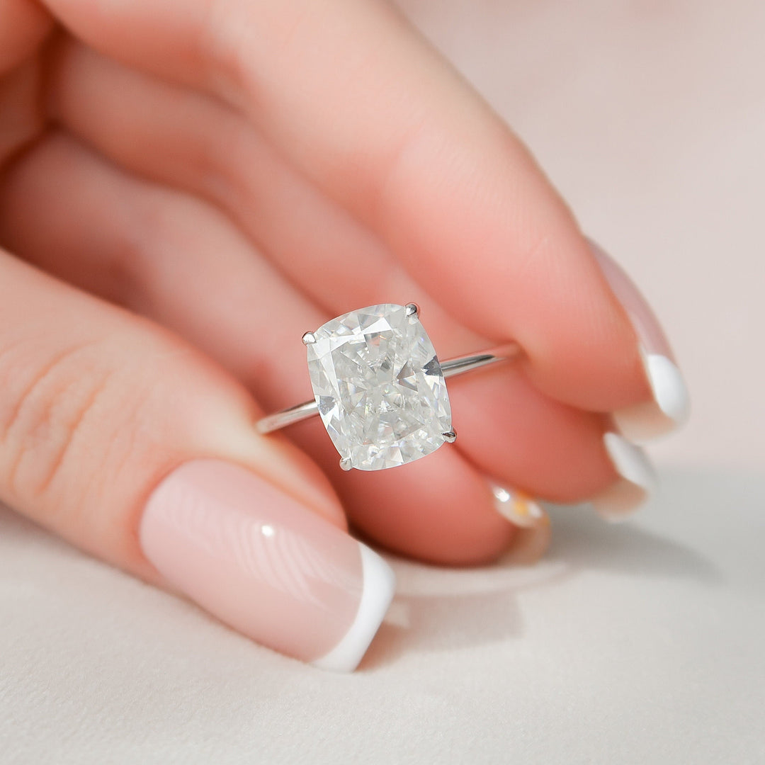 6 CT Cushion Cut  Hidden Halo  Moissanite Engagement Ring