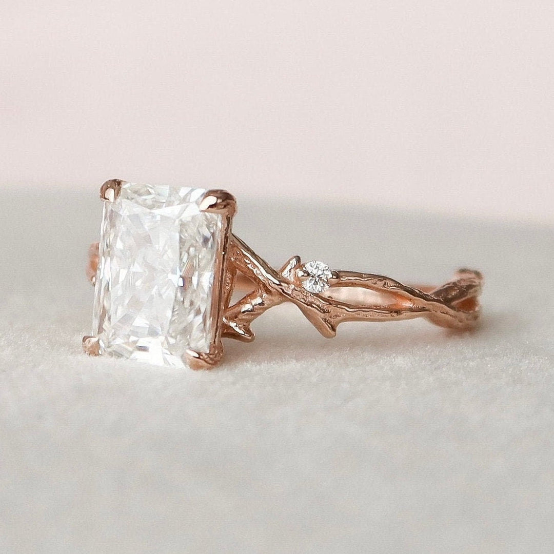 2 CT Radiant Cut Twig Moissanite Engagement  Ring