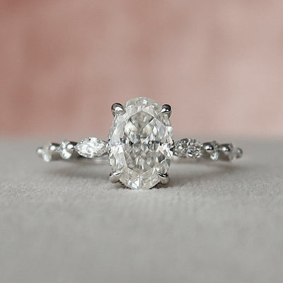 1.50CT Oval Cut Hidden Halo Moissanite Petite Pave Engagement Ring