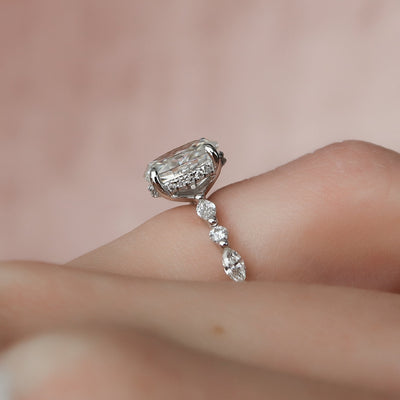 1.50CT Oval Cut Hidden Halo Moissanite Petite Pave Engagement Ring