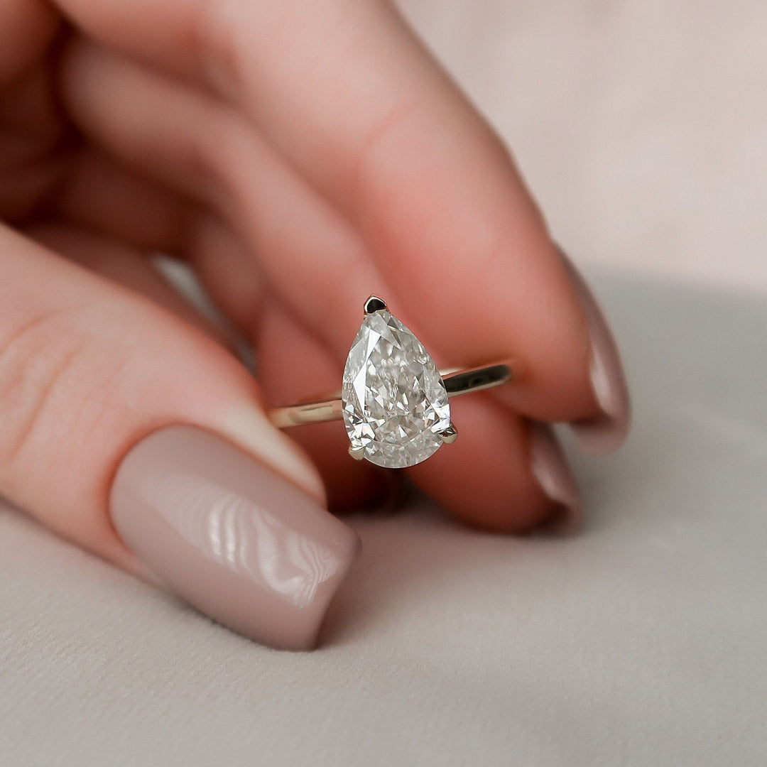 2.0CT Pear Cut Hidden Halo Moissanite Engagement Ring