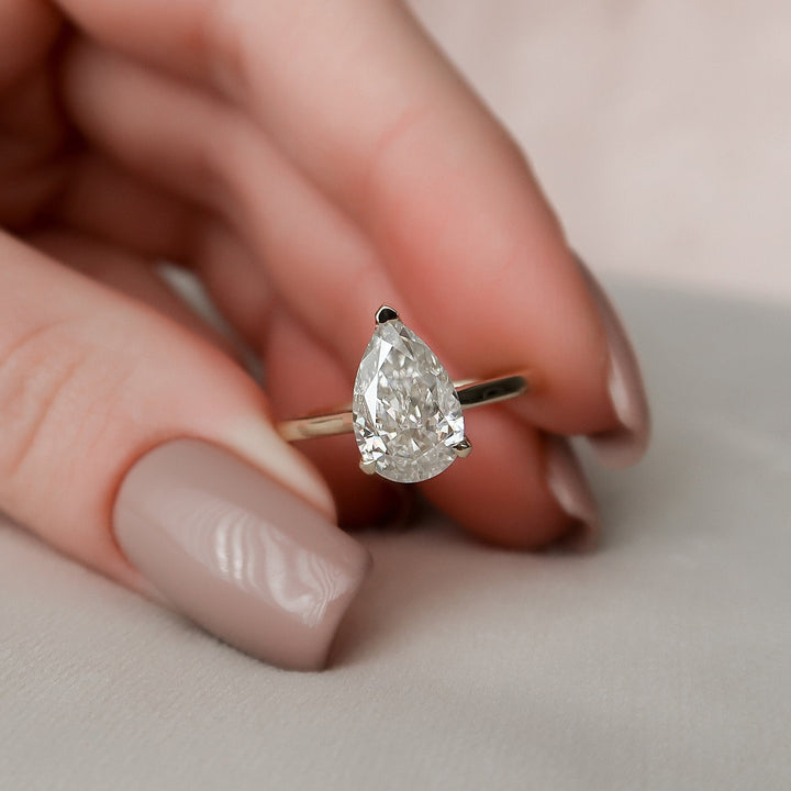 2.0CT Pear Cut Hidden Halo Moissanite Engagement Ring