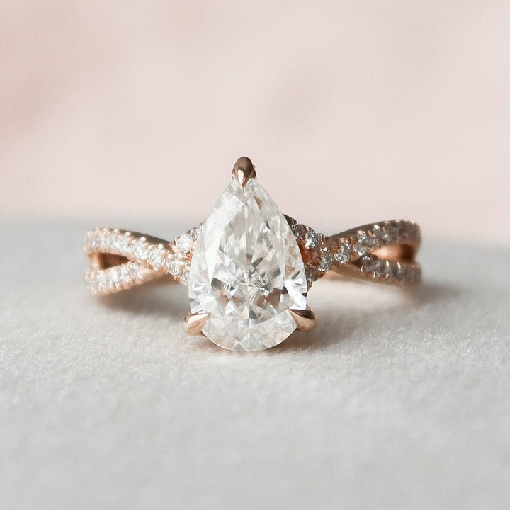 1.0CT Pear Cut Split Shank Moissanite Engagement Ring