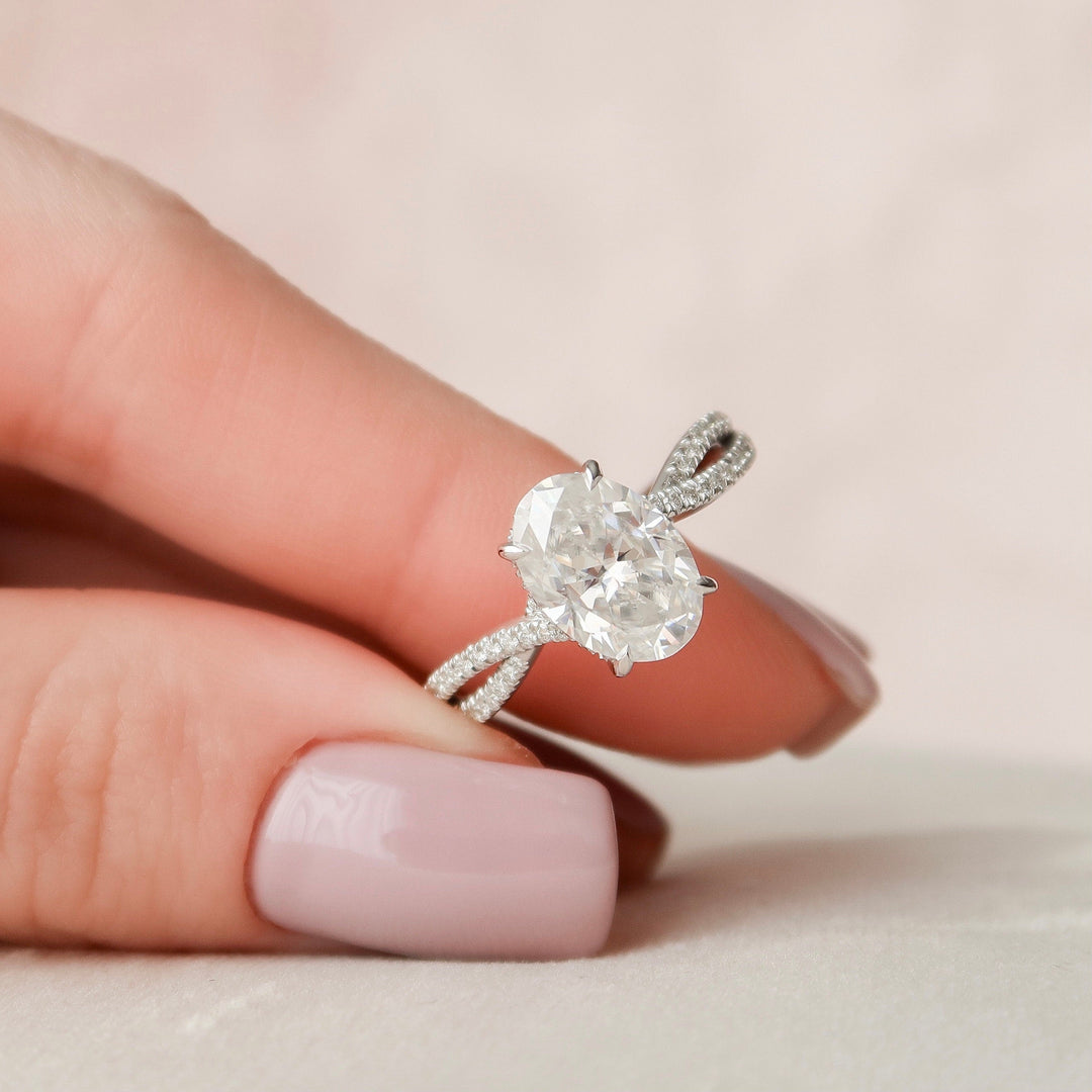 3.0CT Oval Cut Split Shank Moissanite Engagement Ring