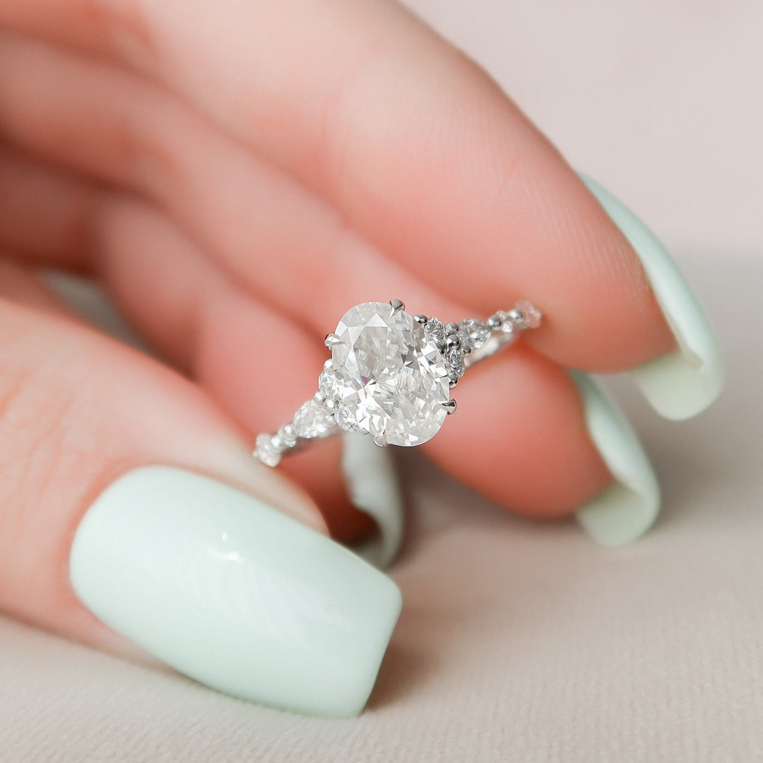 1.50CT Oval Cut Cluster Moissanite Diamond Engagement Ring