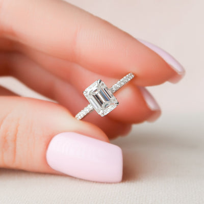 1.50CT Emerald Cut Hidden Halo Moissanite Engagement Ring