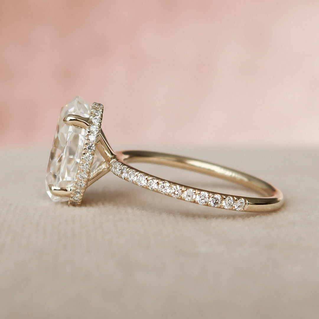 3.50CT Elongated Oval Cut Hidden Halo Moissanite Diamond Engagement Ring