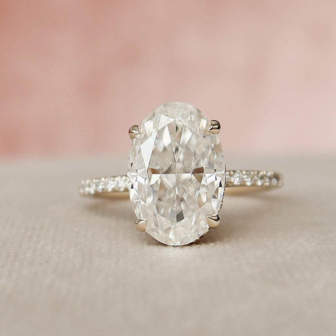 3.5 CT Oval cut  Hidden Halo Moissanite Engagement Ring