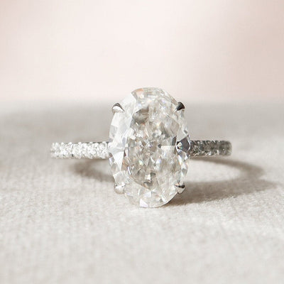 3.5 CT Oval cut  Hidden Halo Moissanite Engagement Ring