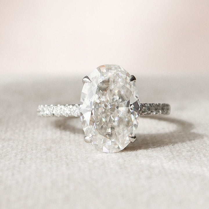 3.50CT Elongated Oval Cut Hidden Halo Moissanite Diamond Engagement Ring
