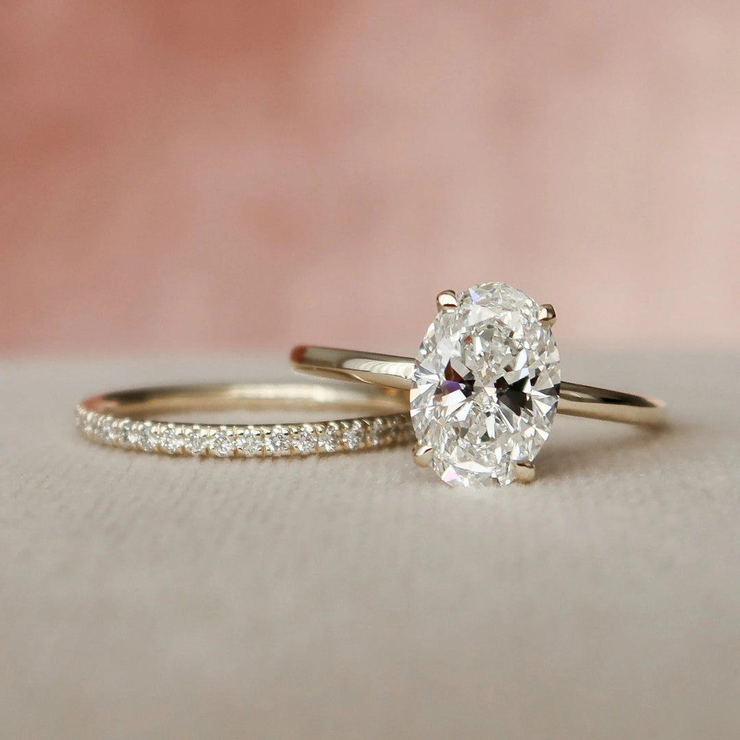 1.50CT Oval Cut Moissanite Hidden Halo Eternity Bridal Engagement Ring Set