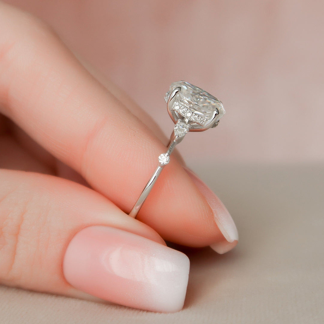 2 CT Oval Cut with Three Stones Moissanite Engagement Ring