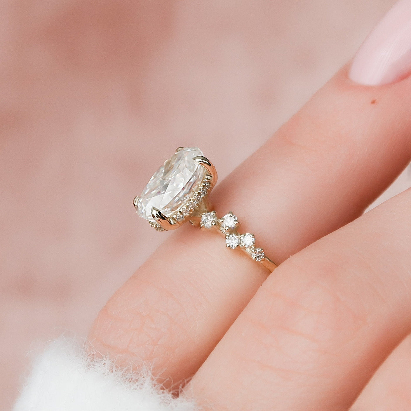 2.0CT Oval Shape Moissanite Cluster Band Diamond Engagement Ring