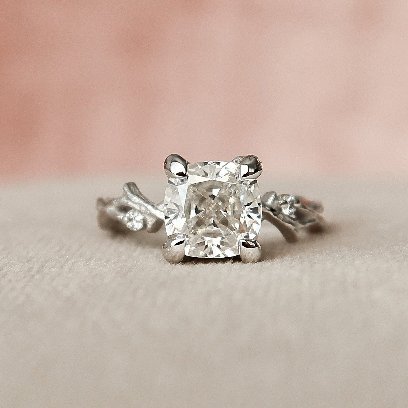 1.50CT Cushion Cut Branch Moissanite Engagement Ring
