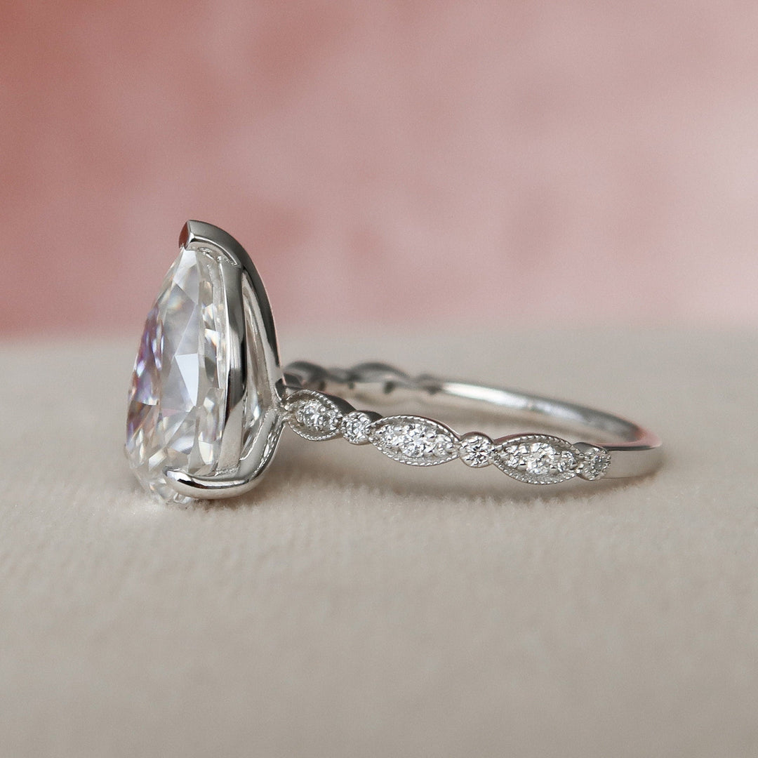 3.0CT Pear Cut Art Deco Moissanite Diamond Engagement Ring