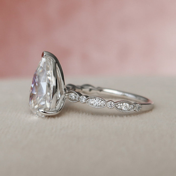 3.0CT Pear Cut Art Deco Moissanite Diamond Engagement Ring