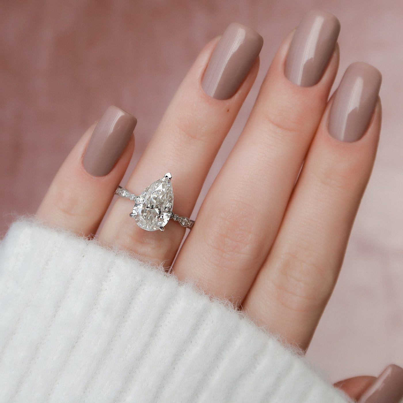 3.0CT Pear Cut Art Deco Moissanite Diamond Engagement Ring