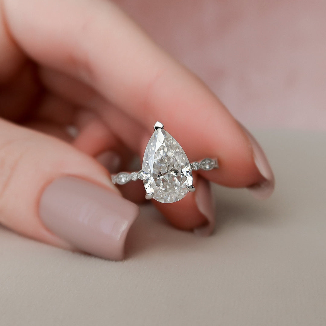 3 CT Pear Cut Art Deco Moissanite Engagement Ring