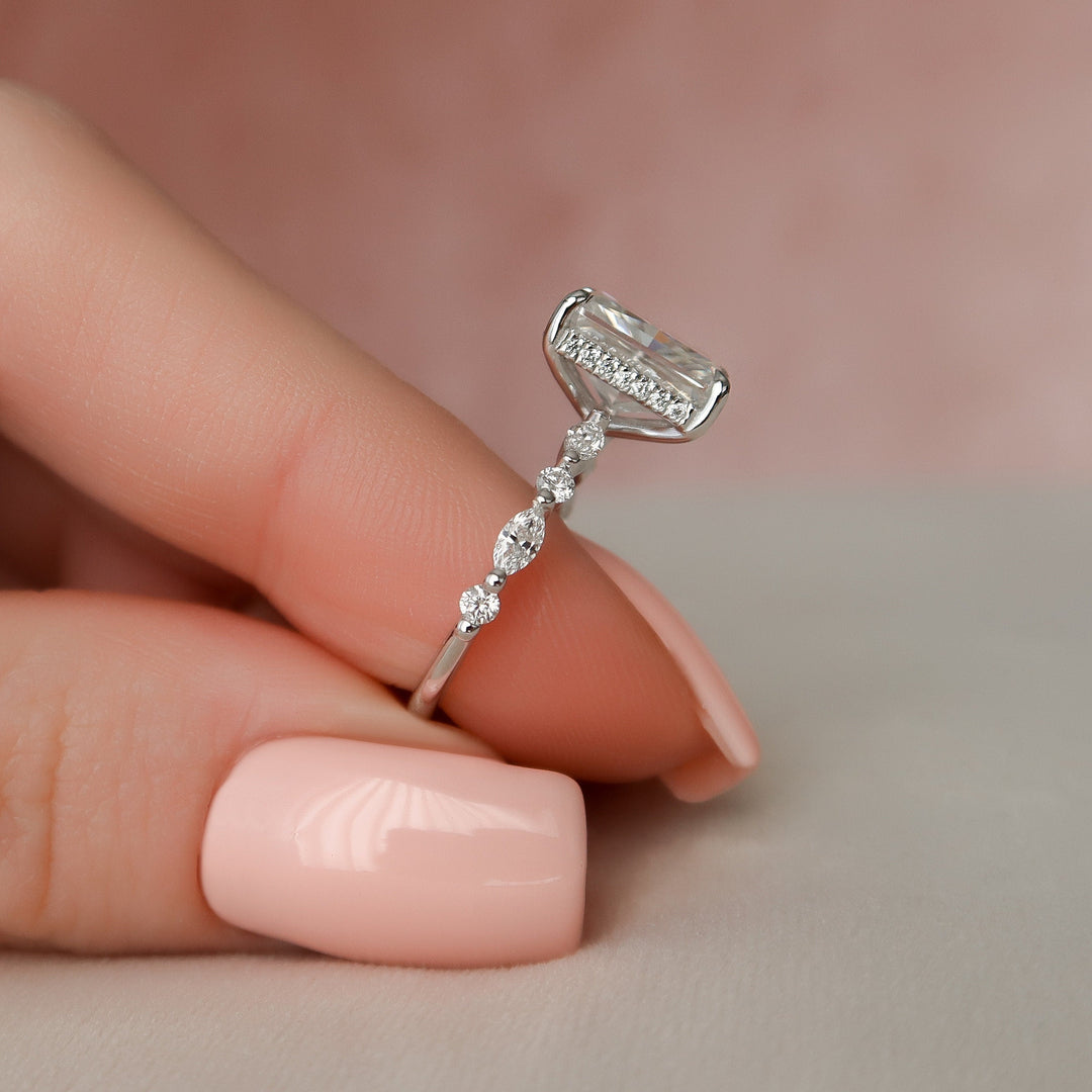 3.0CT Radiant Cut Moissanite Pave Engagement Ring