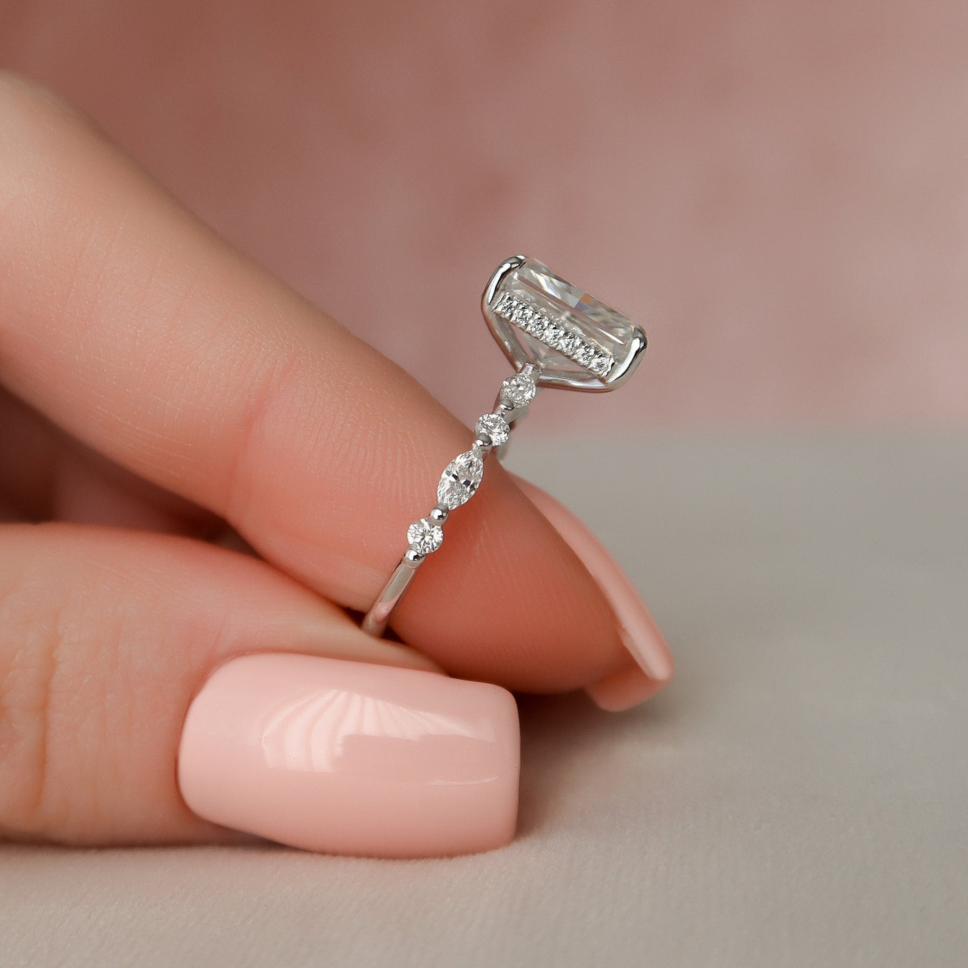 3.0CT Radiant Cut Moissanite Pave Engagement Ring