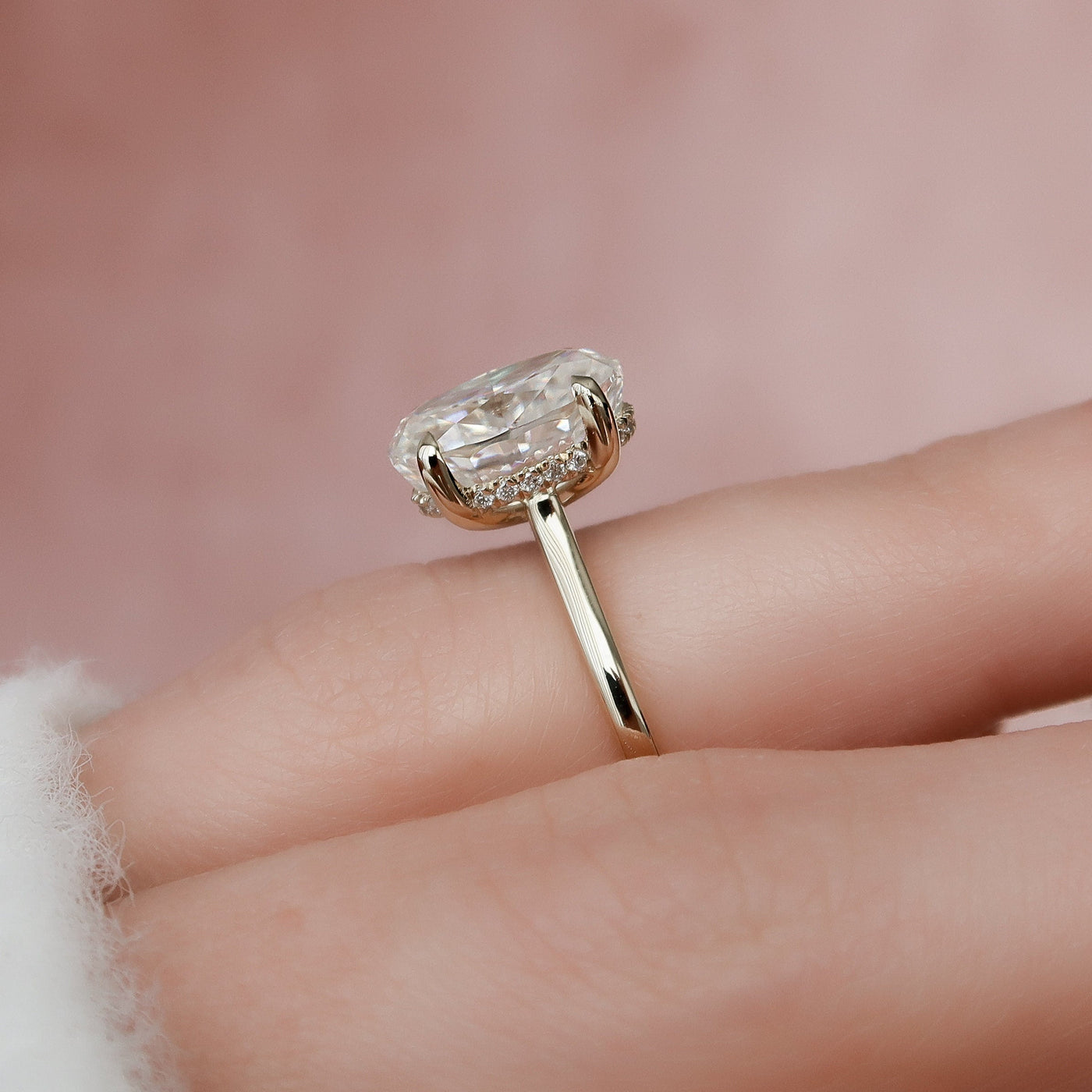 3.0CT Oval Cut Hidden Halo Moissanite Engagement Ring