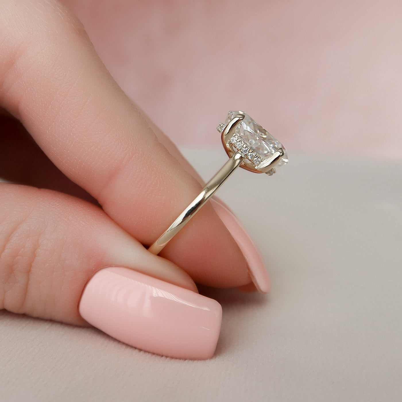 3.0CT Oval Cut Hidden Halo Moissanite Engagement Ring