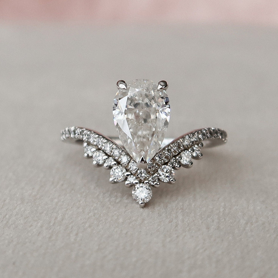 1.50CT Pear Shaped Moissanite Chevron Engagement Ring