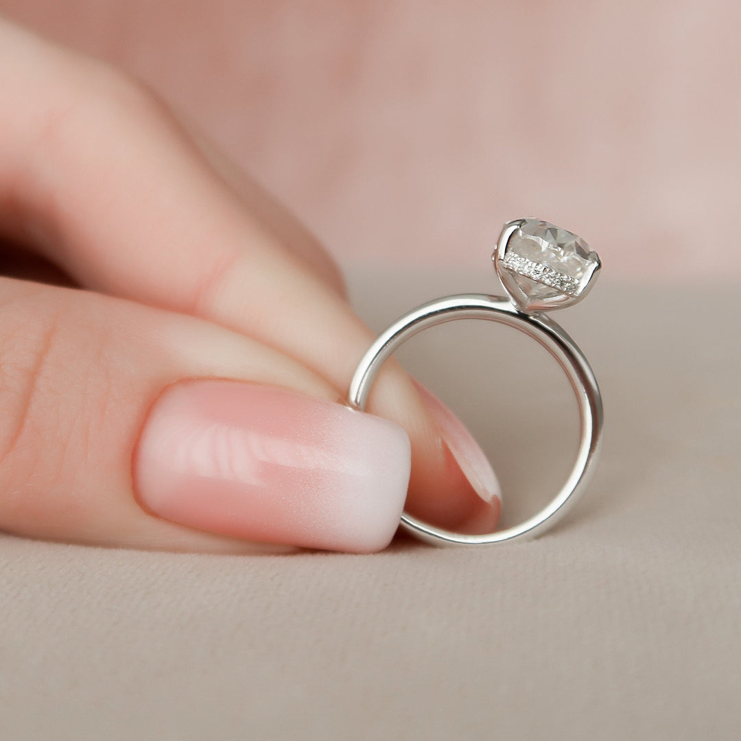 3.5 CT Oval Cut Moissanite Hidden Halo Engagement Ring