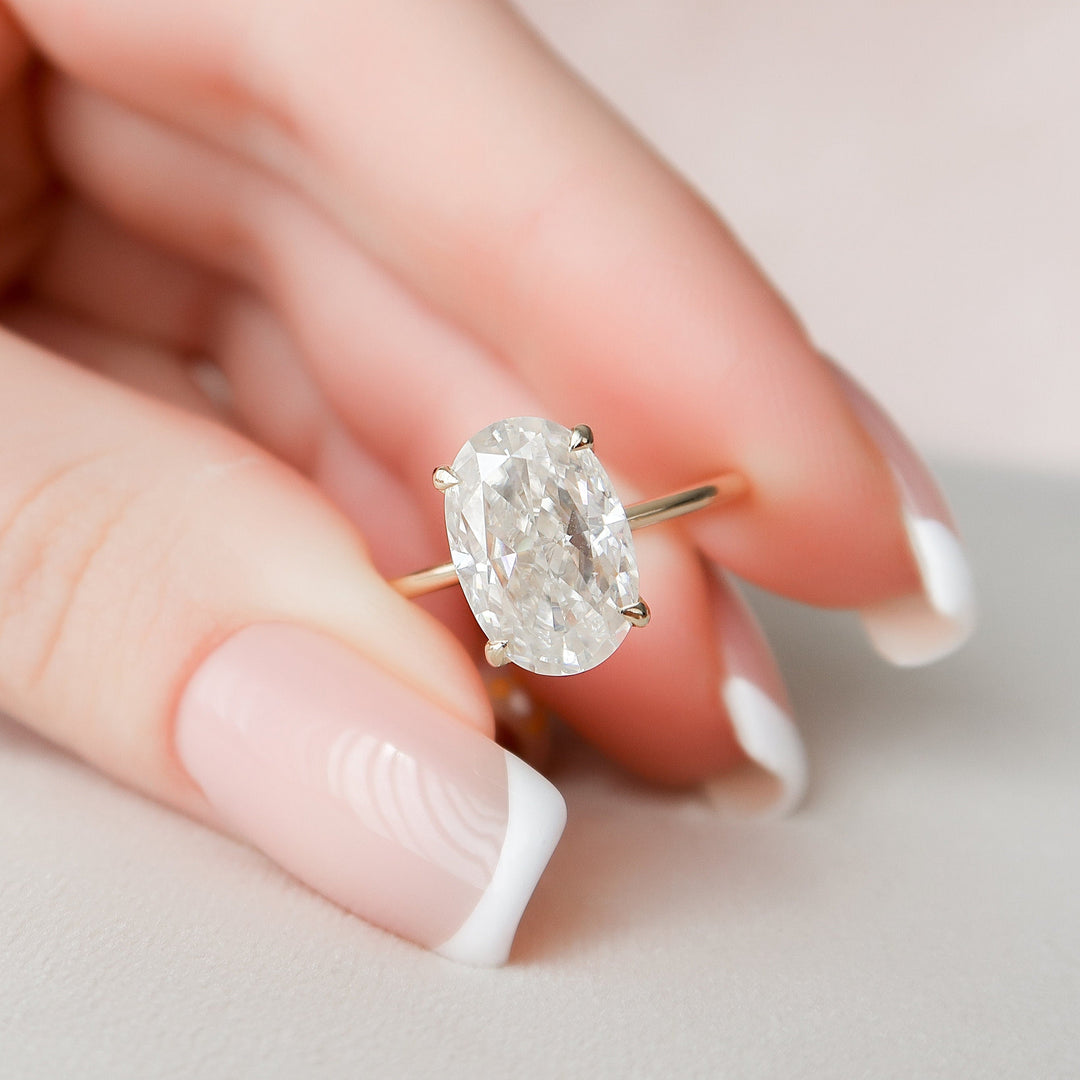 3.50CT Oval Cut Solitaire Moissanite Hidden Halo Engagement Ring