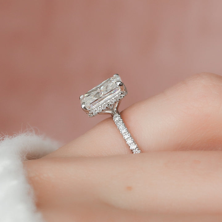 3 CT Radiant Cut Hidden Halo Moissanite Engagement Ring