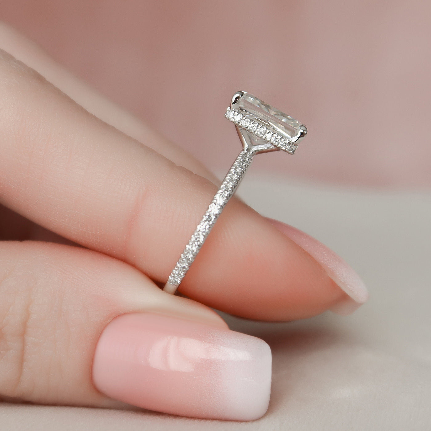 3 CT Radiant Cut Hidden Halo Moissanite Engagement Ring