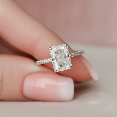 3 CT Radiant Cut Hidden Halo Moissanite Engagement Ring