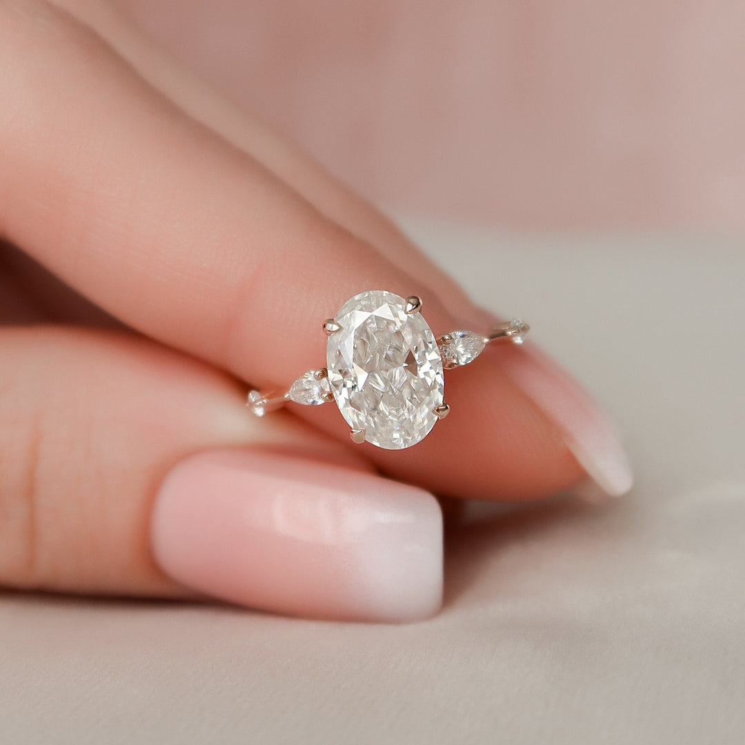 2 CT Oval Cut with Three Stones Moissanite Engagement Ring