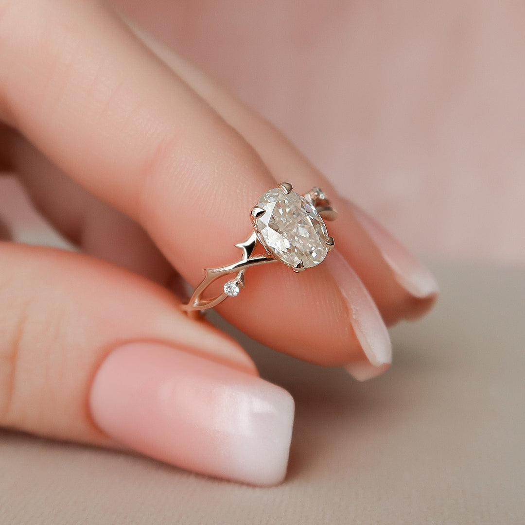 1 CT Oval Cut Twig  Moissanite  Nature Inspired Wedding Ring