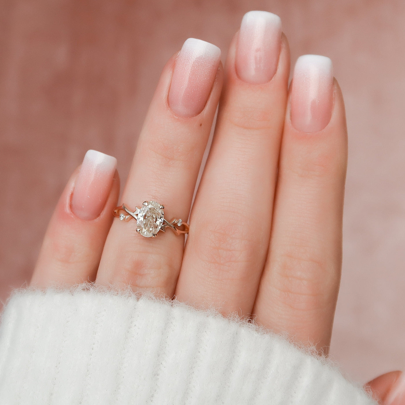 1.0CT Oval Cut Twig Moissanite Nature Inspired Diamond Engagement Ring