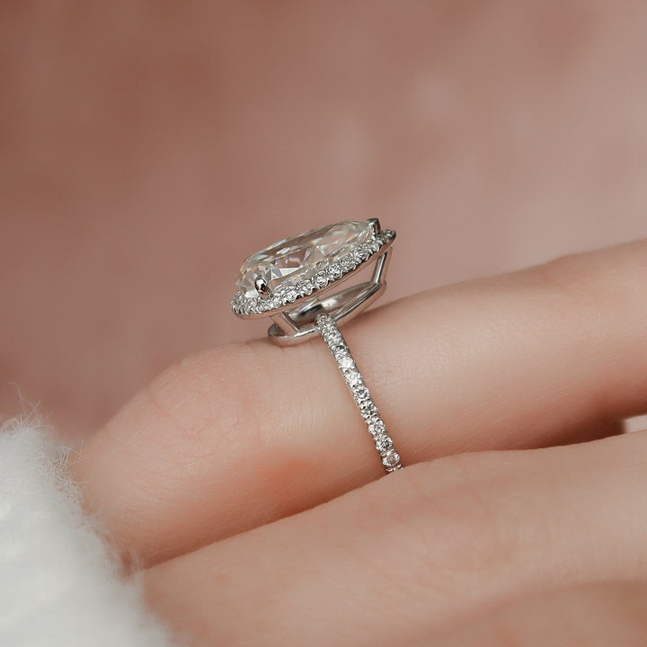 2 CT Pear Shaped Halo  Moissanite Solitaire  Engagement Ring