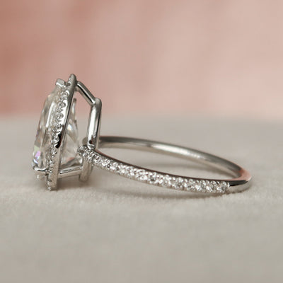 2 CT Pear Shaped Halo  Moissanite Solitaire  Engagement Ring