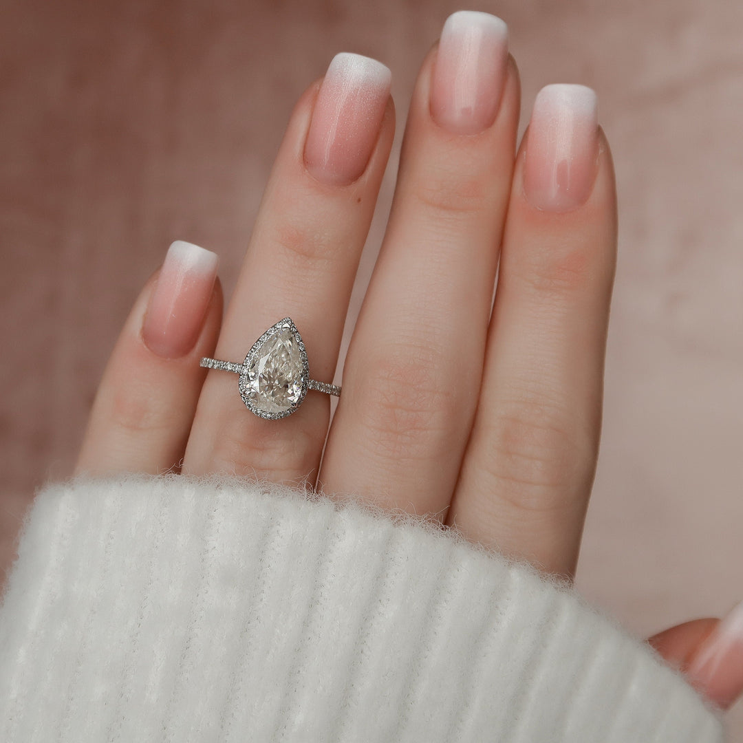 2 CT Pear Shaped Halo  Moissanite Solitaire  Engagement Ring