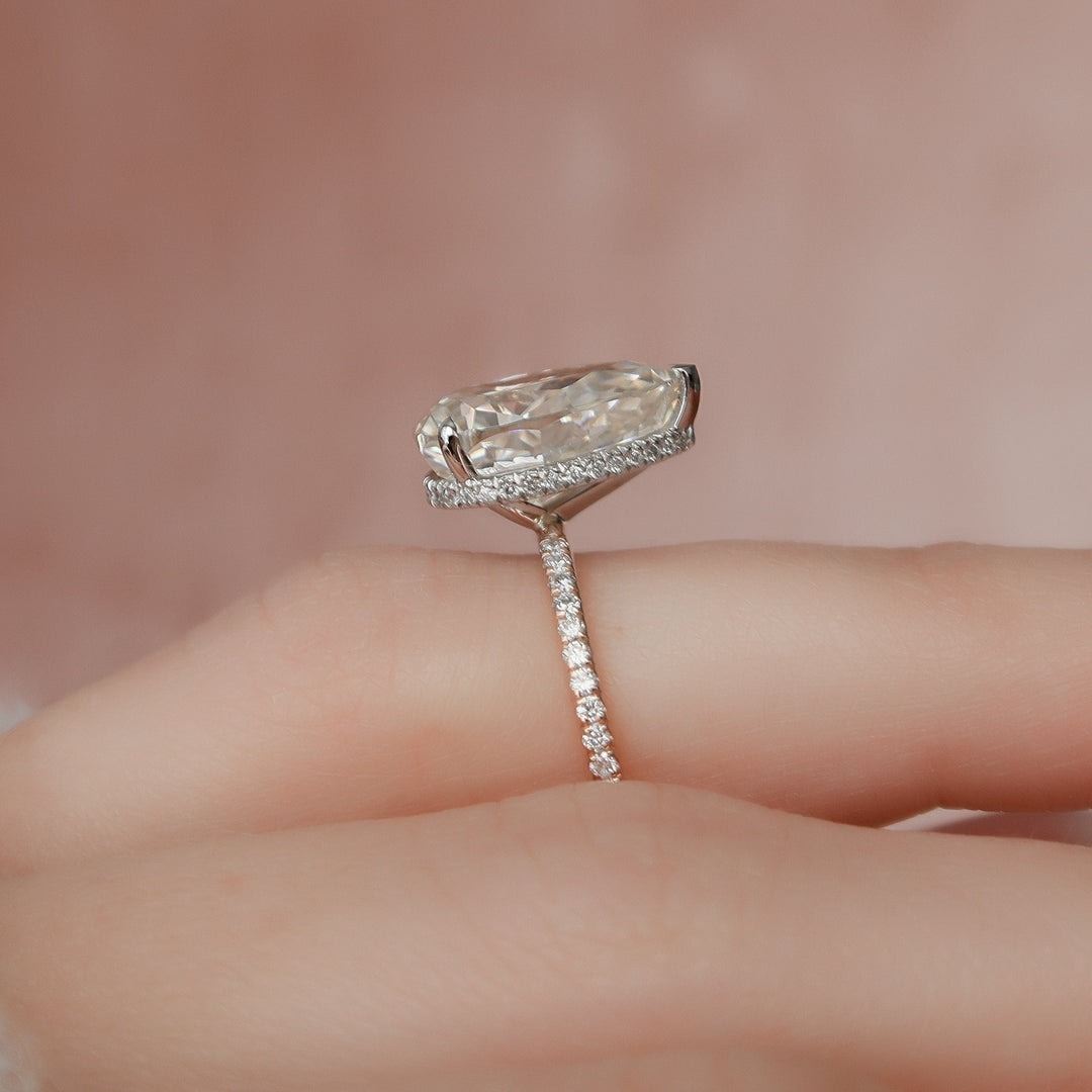 3.50CT Pear Cut Hidden Halo Moissanite Engagement Ring