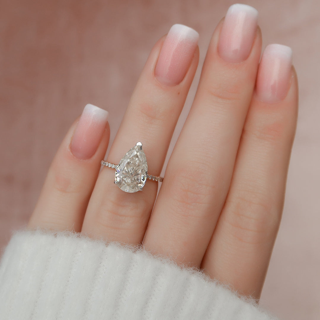 3.50CT Pear Cut Hidden Halo Moissanite Engagement Ring