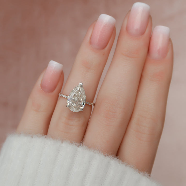 3.50CT Pear Cut Hidden Halo Moissanite Engagement Ring