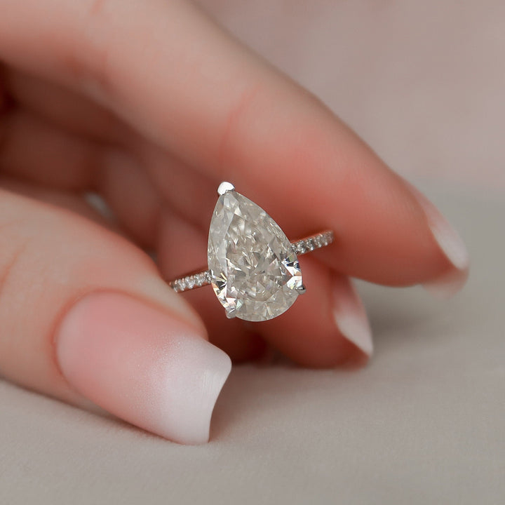 3.50CT Pear Cut Hidden Halo Moissanite Engagement Ring