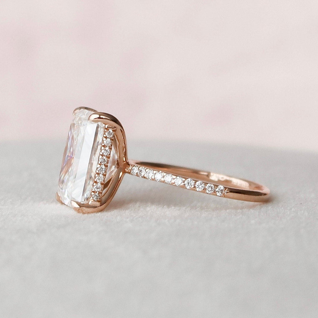 5 СT Radiant Cut Hidden Halo Moissanite Engagement Ring