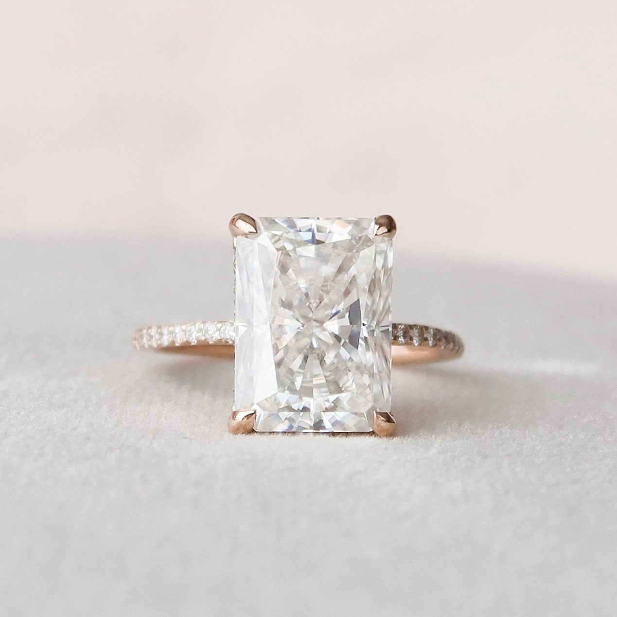 5.0CT Radiant Cut Hidden Halo Moissanite Diamond Pave Engagement Ring