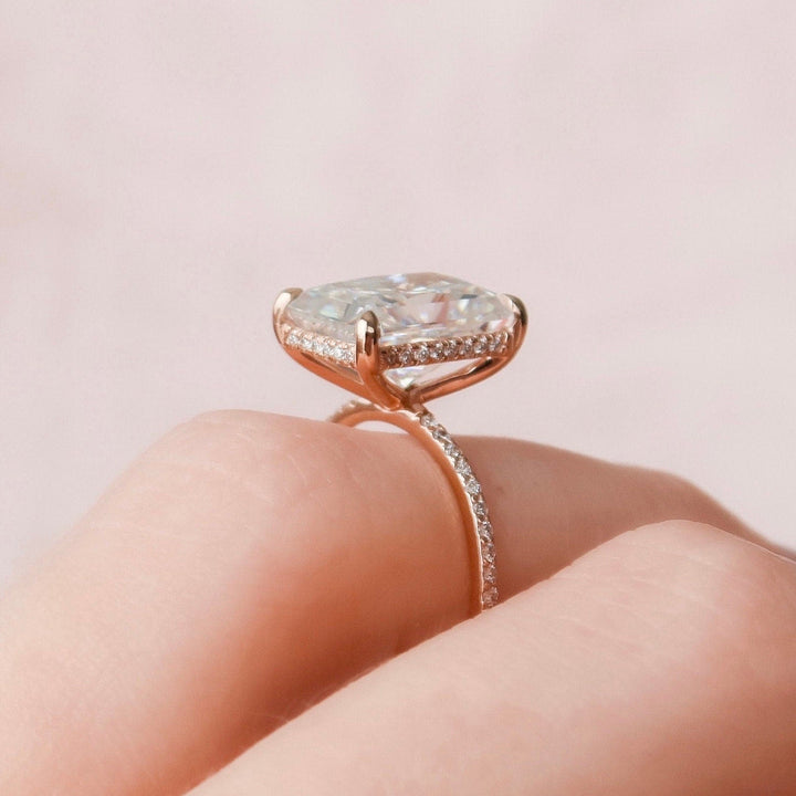 5 СT Radiant Cut Hidden Halo Moissanite Engagement Ring