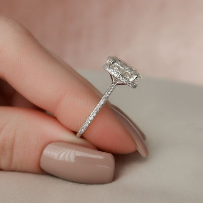 3.0CT Oval Cut Hidden Halo Unique Moissanite Engagement Ring